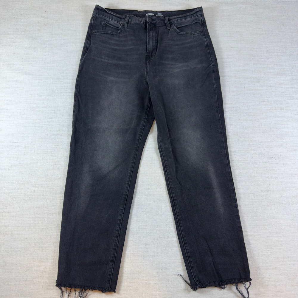 Old Navy Sky-Hi Straight Extra High Rise Raw Hem Faded Black Jeans Size 12